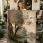 Riverside Woodland Scene, Framed Landscape Canvas Wall Art, Neutral Nature Decor