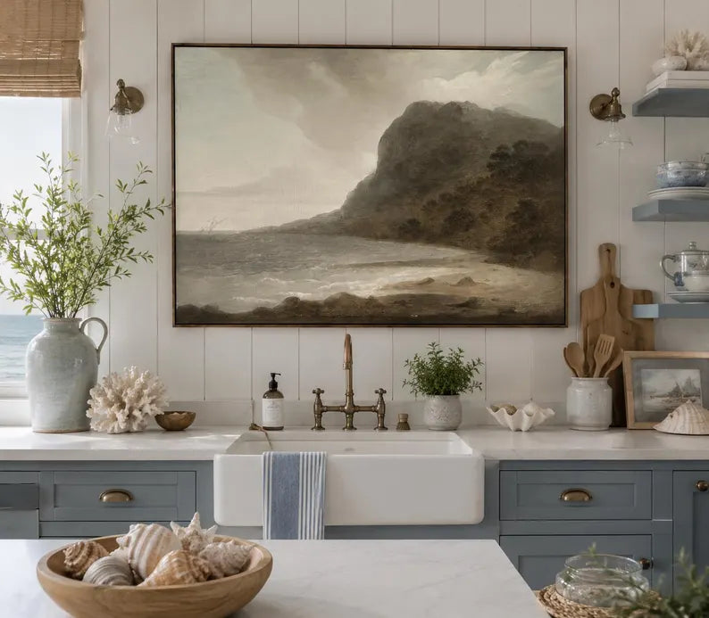 Ocean Mist, Framed Landscape Canvas Wall Art, Neutral Nature Decor