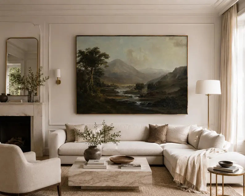 Vintage Landscape, Framed Landscape Canvas Wall Art, Neutral Nature Decor