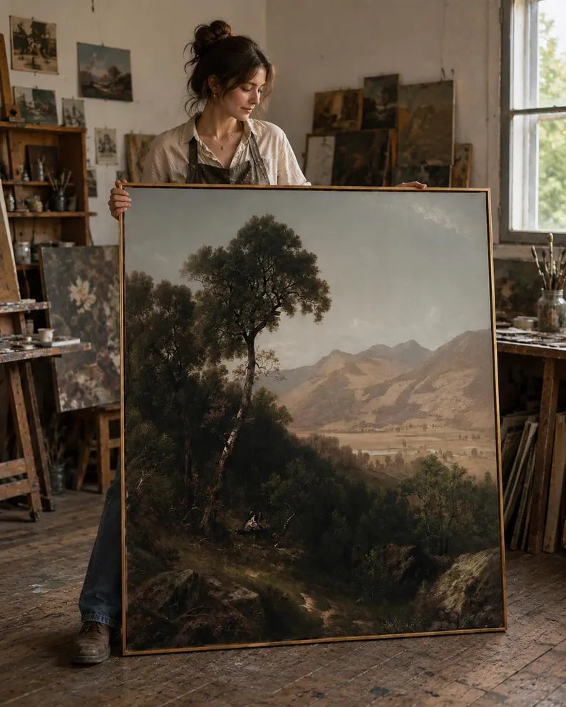 Desert Tree, Framed Landscape Canvas Wall Art, Neutral Nature Decor