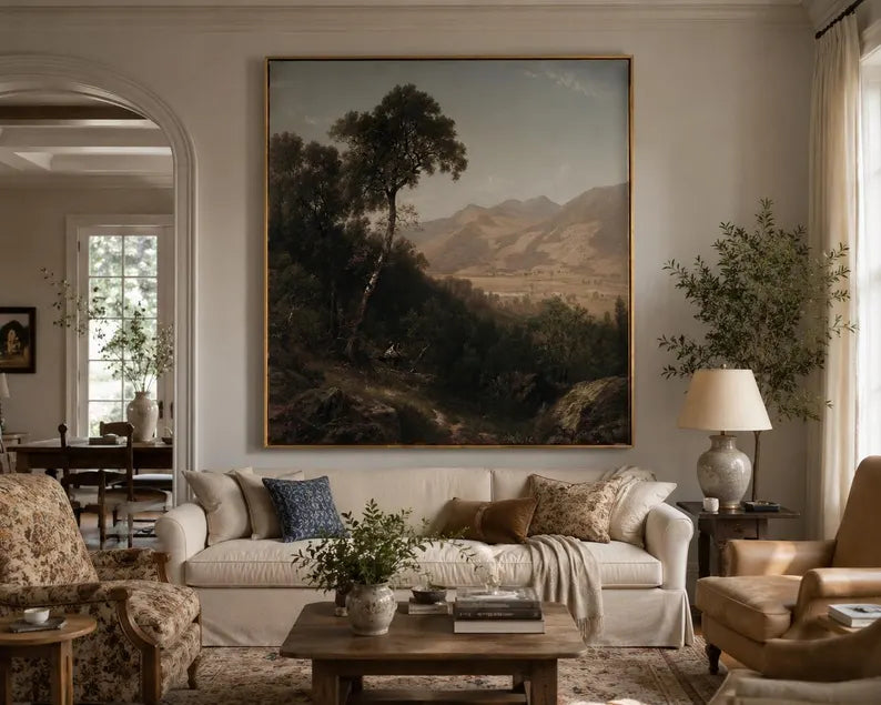 Desert Tree, Framed Landscape Canvas Wall Art, Neutral Nature Decor