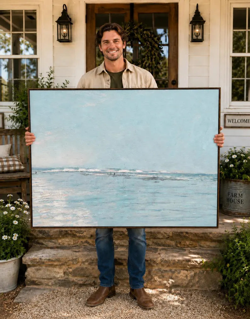 High Tide, Framed Landscape Canvas Wall Art, Neutral Nature Decor