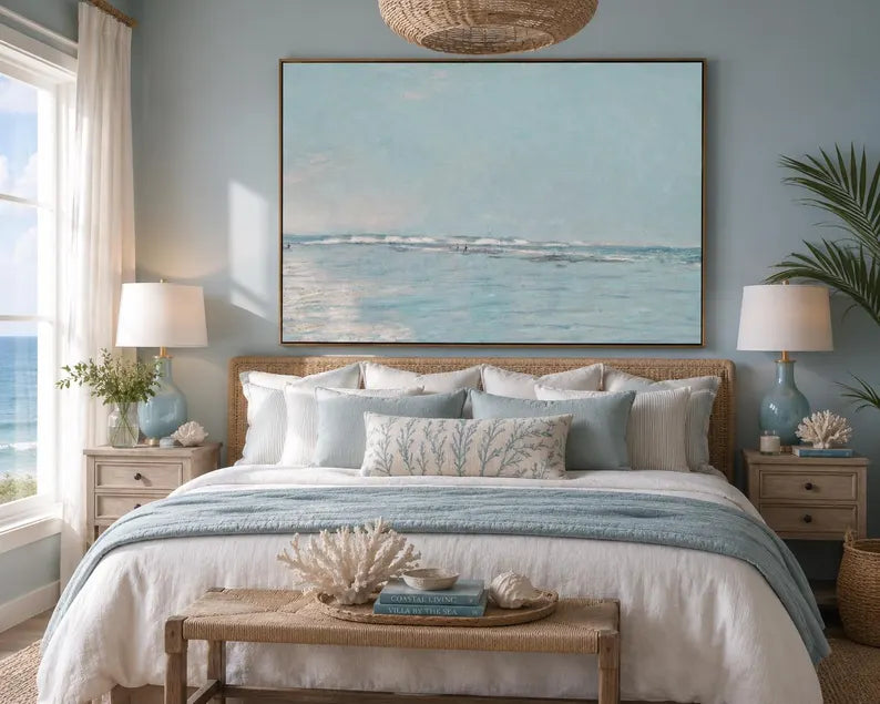High Tide, Framed Landscape Canvas Wall Art, Neutral Nature Decor