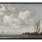 Sailboats at the Shore, Black Framed Vintage Coastal Canvas Wall Art