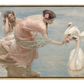 Women and Swans, Gold Framed Romantic Vintage Canvas Wall Art