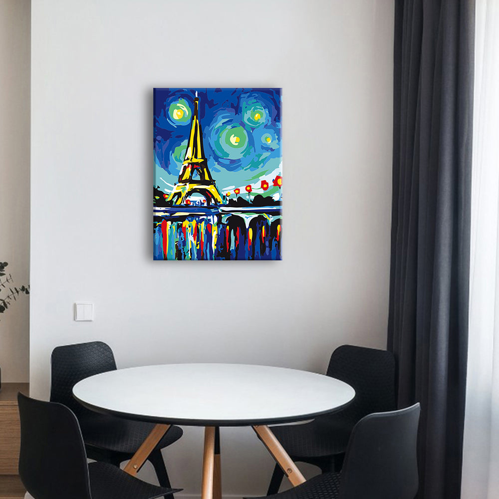 Paris  STARRY NIGHT（Eiffel Tower）PAINT BY NUMBERS KIT(12"X16") - Texture Of Dreams