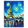 Paris Starry Night (Eiffel) - Paint by Number Kit DIY Oil Painting Kit on Wood Stretched Canvas 12"x16" - Texture Of Dreams 