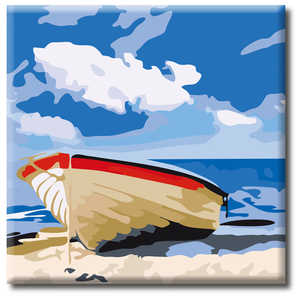 Small boat on the beach Paint by Numbers Kit（10“x10”） - Texture Of Dreams