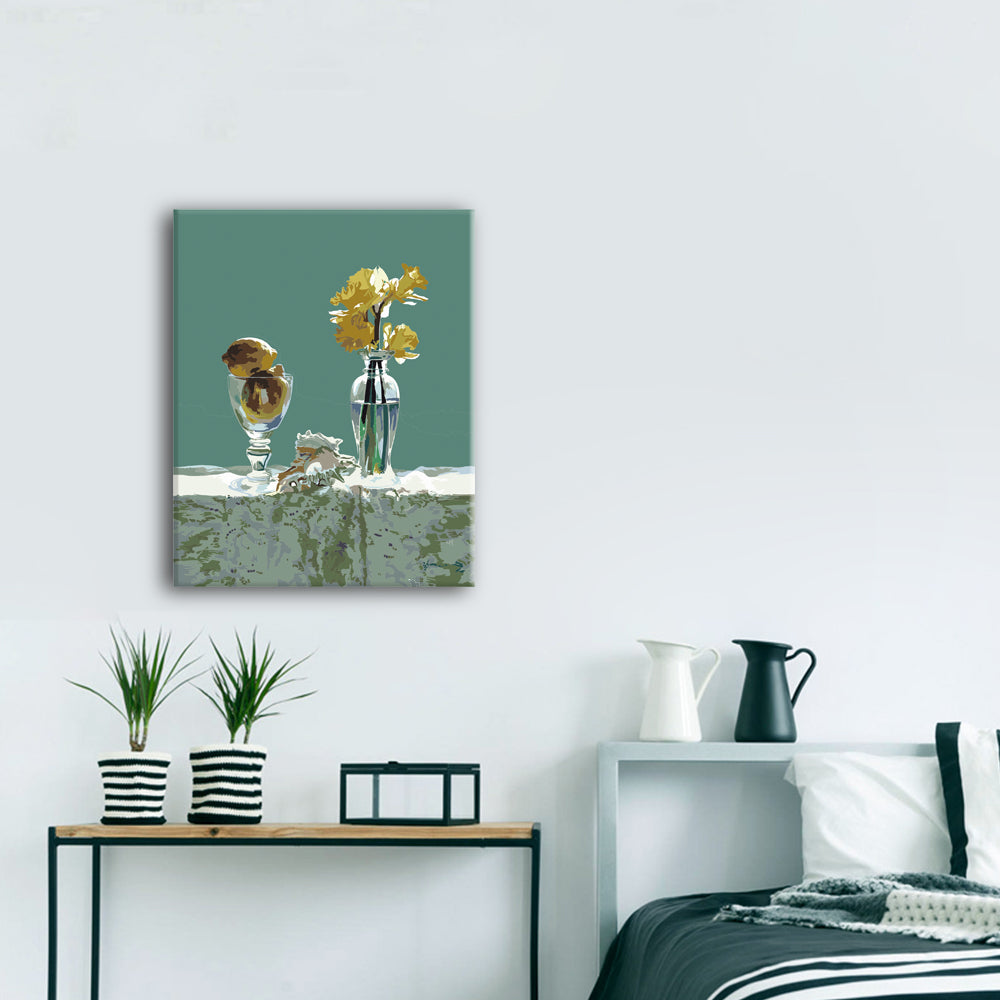 Yellow flower in glass bottle Paint by Numbers Kit - Texture Of Dreams