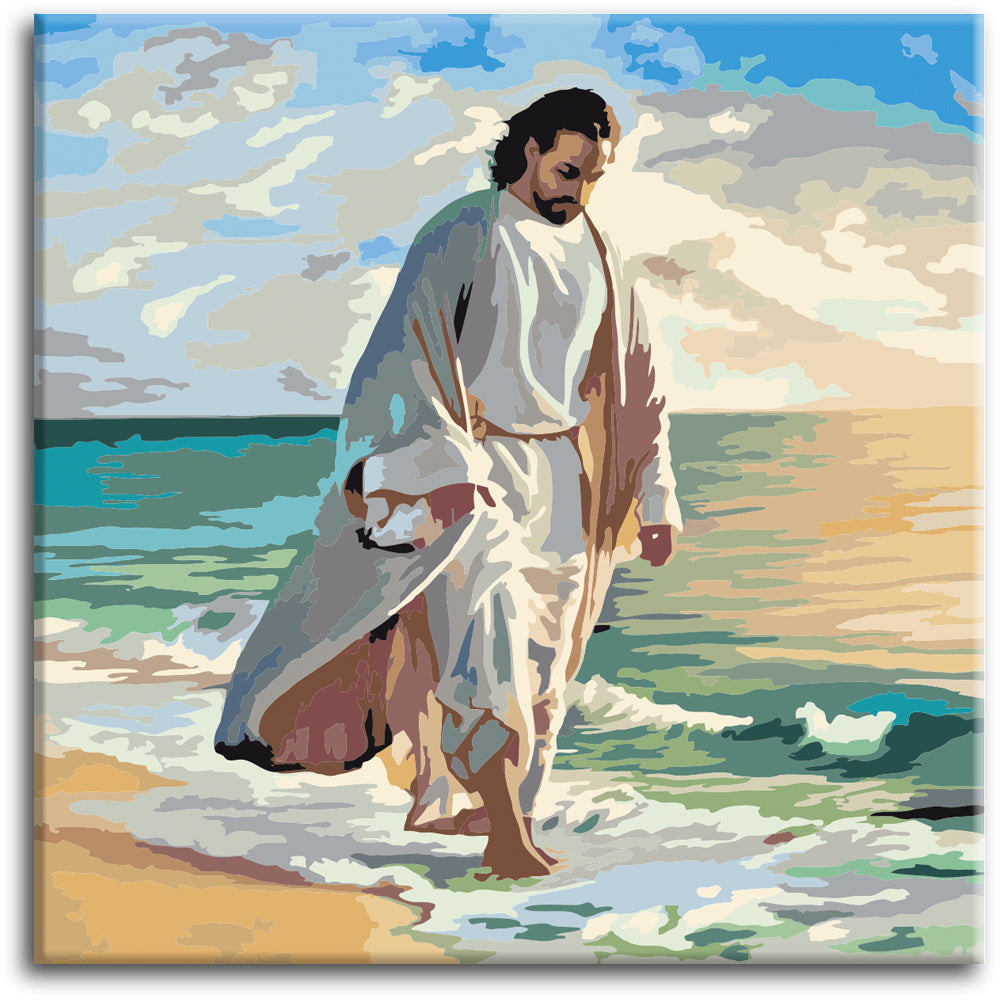 Jesus by the Sea - Paint by Number Kit DIY Oil Painting Kit on Wood  Stretched Canvas