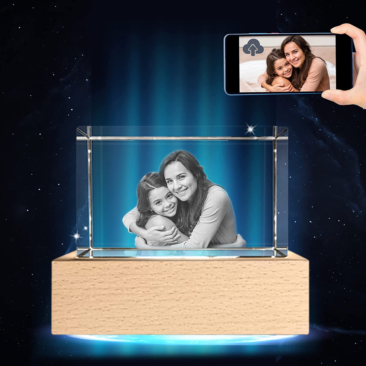 Custom 3D Crystal Photo Laser Engraved with LED Light Base