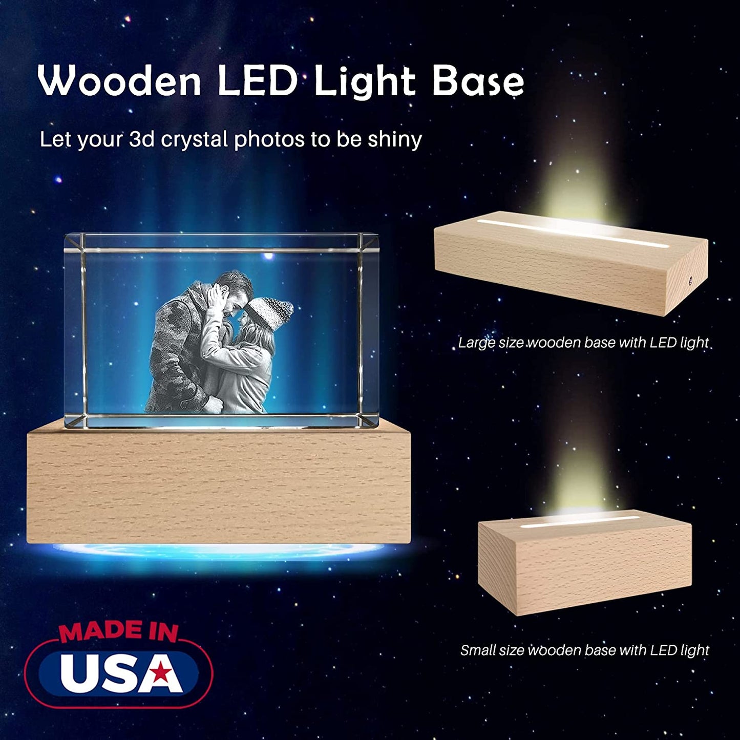 Custom 3D Crystal Photo, Laser Engraved, with LED Light Base