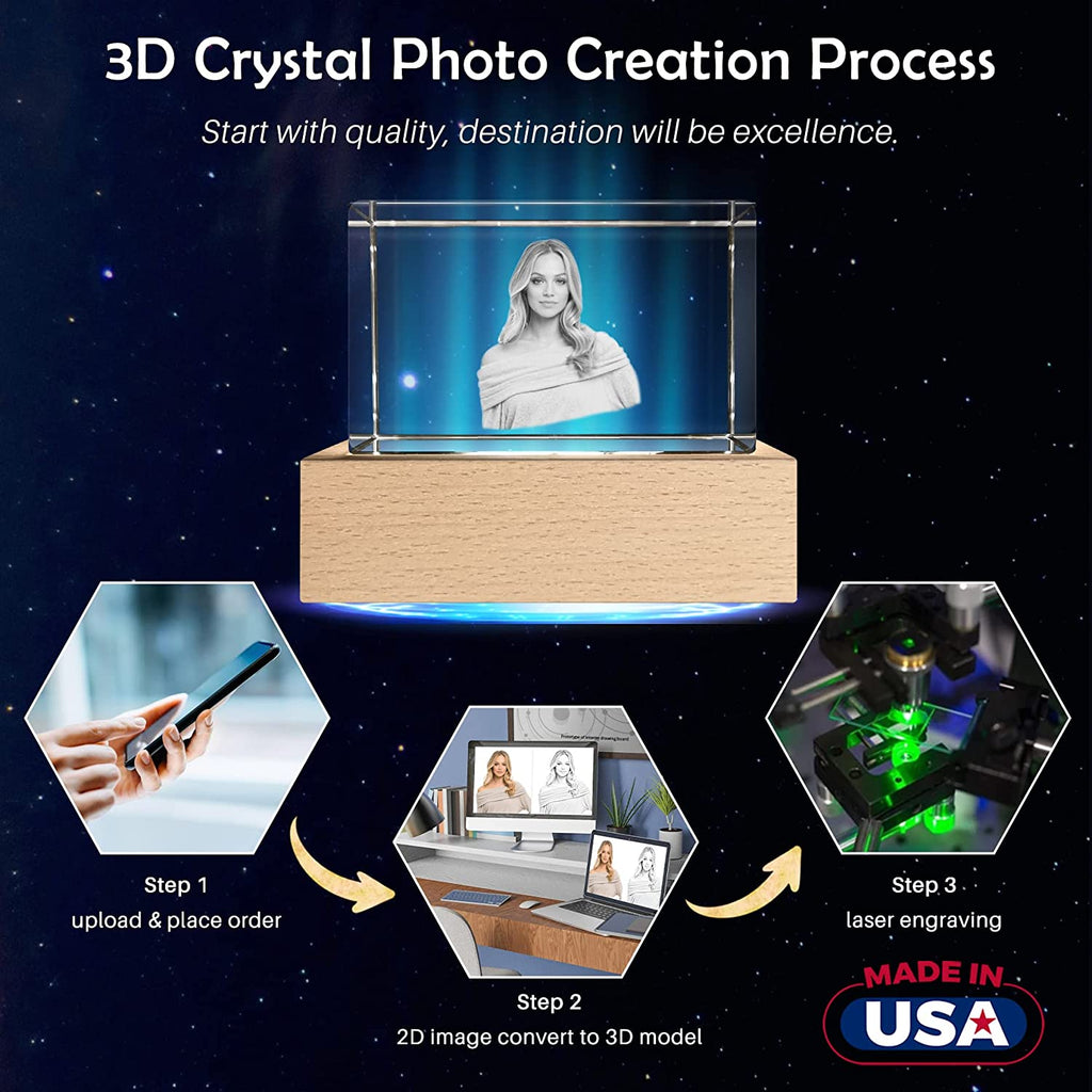 Custom 3D Crystal Photo, Laser Engraved, with LED Light Base - Texture Of Dreams 