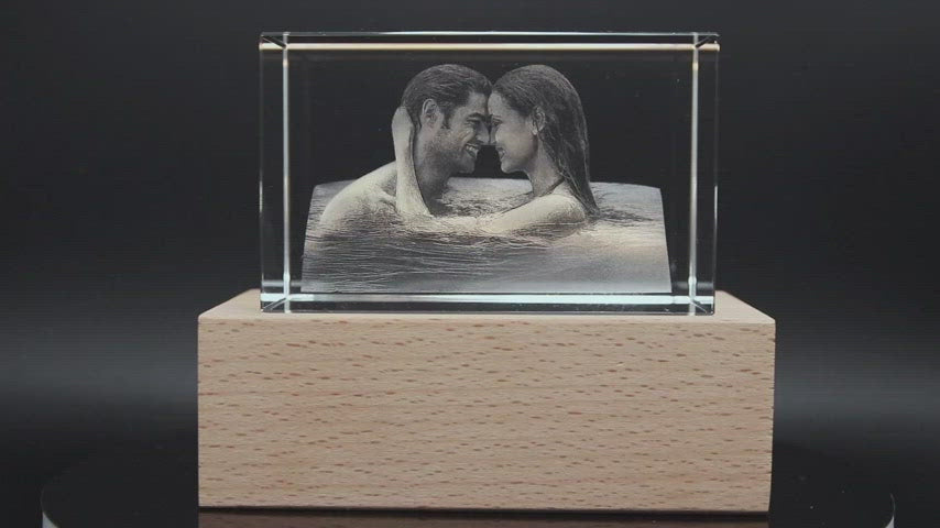 Custom 3D Crystal Photo, Laser Engraved, with LED Light Base