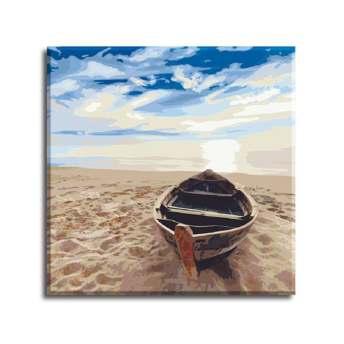 Boat on Beach - Paint by Number Kit DIY Oil Painting Kit on Wood Stretched Canvas 14"x14" - Texture Of Dreams 