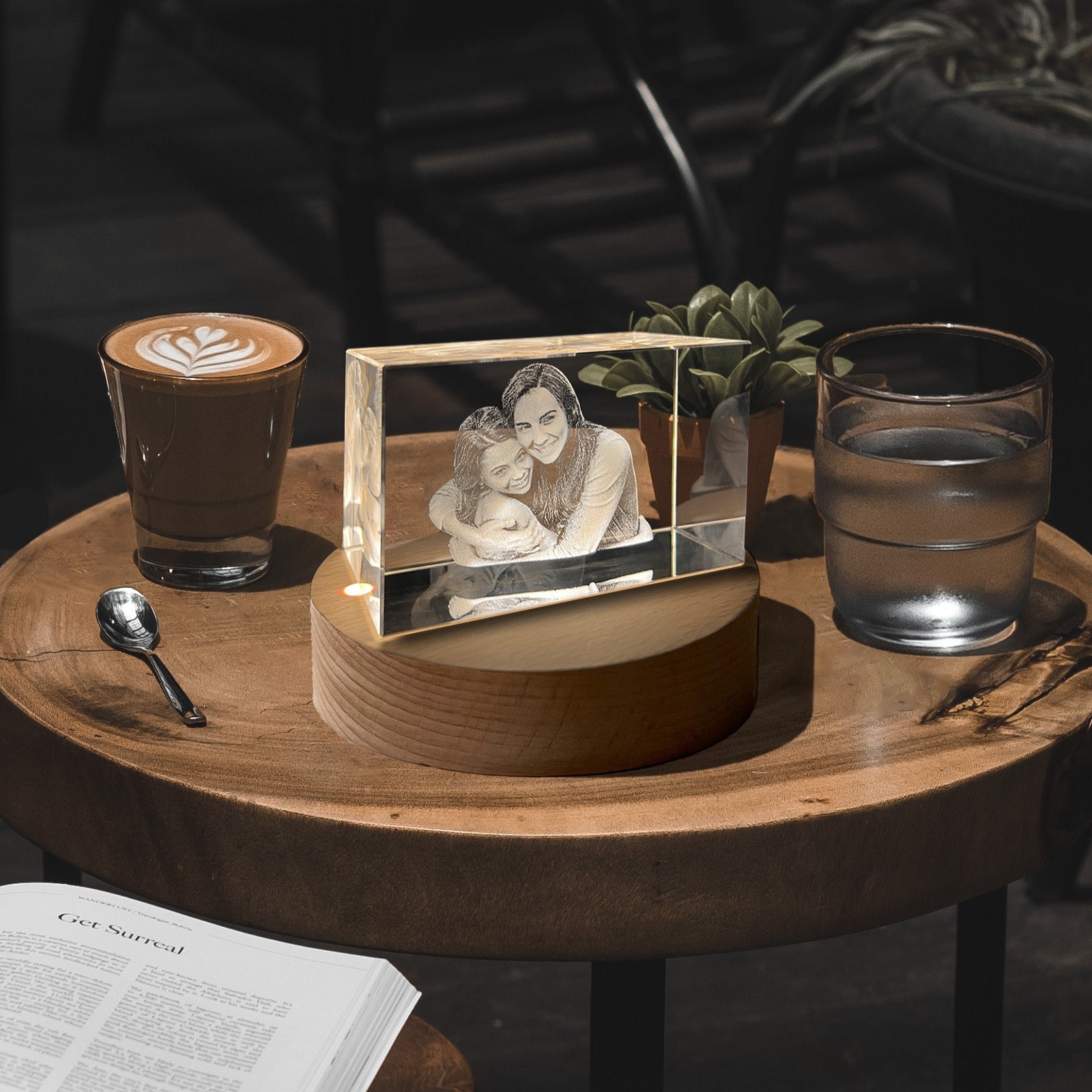 Custom 3D Crystal Photo, Laser Engraved, with LED Light Base - Texture Of Dreams 
