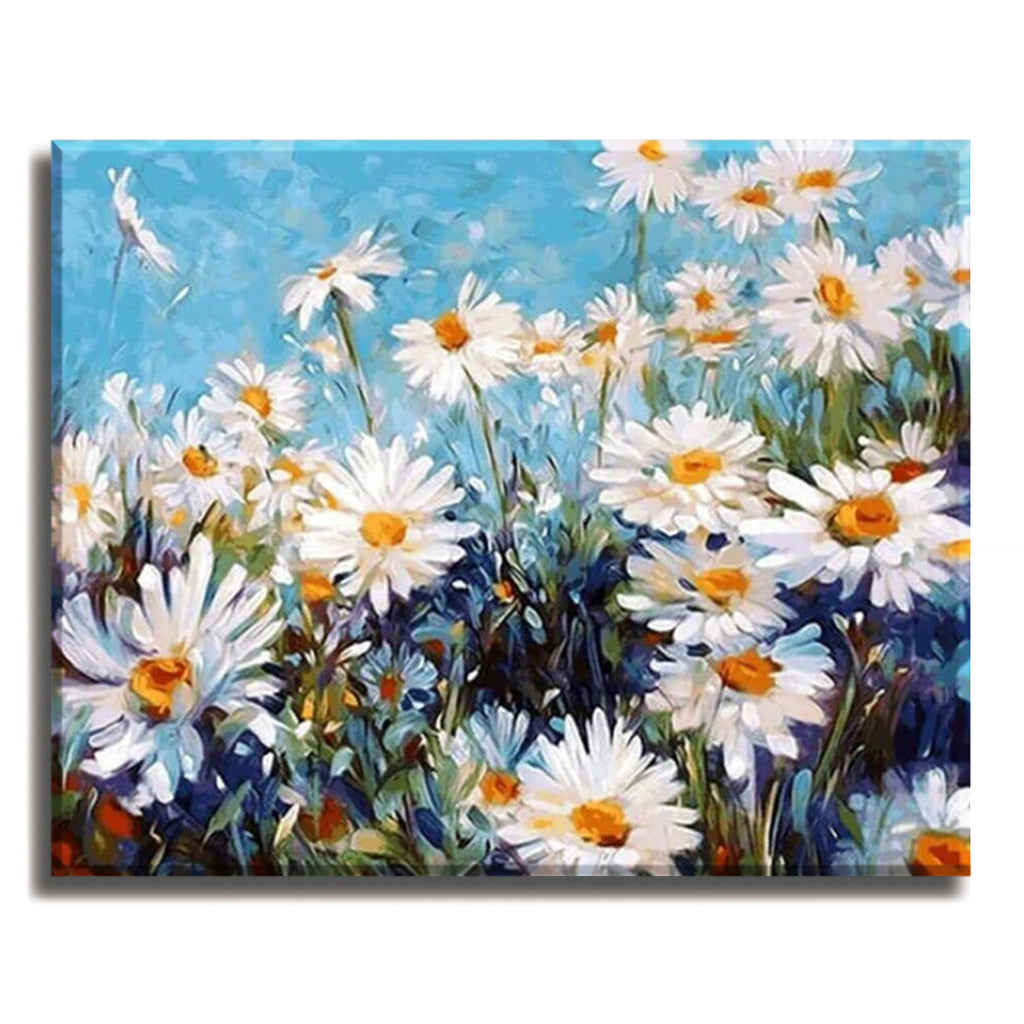 White Daisies - Paint by Numbers Kit for Adults DIY Oil Painting Kit on Canvas - Texture Of Dreams 