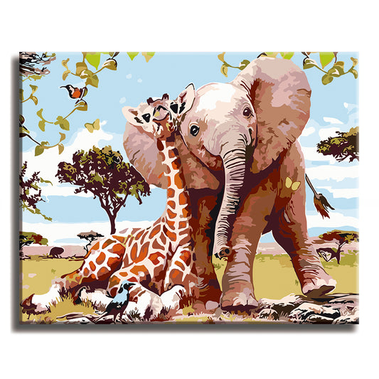 Giraffe and Elephant- Paint by Numbers Kit for Adults DIY Oil Painting Kit on Canvas