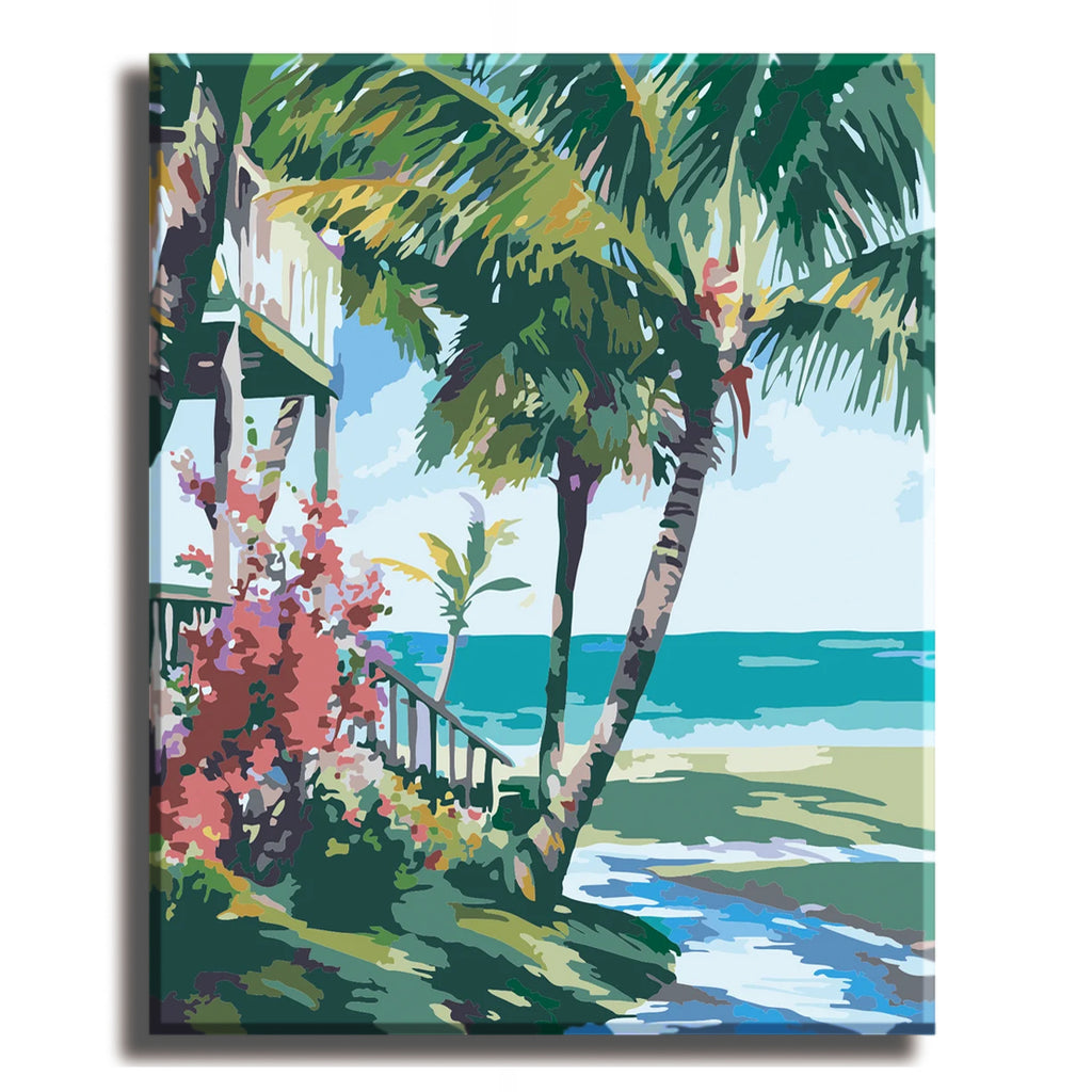 House By The Beach - Paint by Numbers Kit for Adults DIY Oil Painting Kit on Canvas 16x20 inches - Texture Of Dreams 