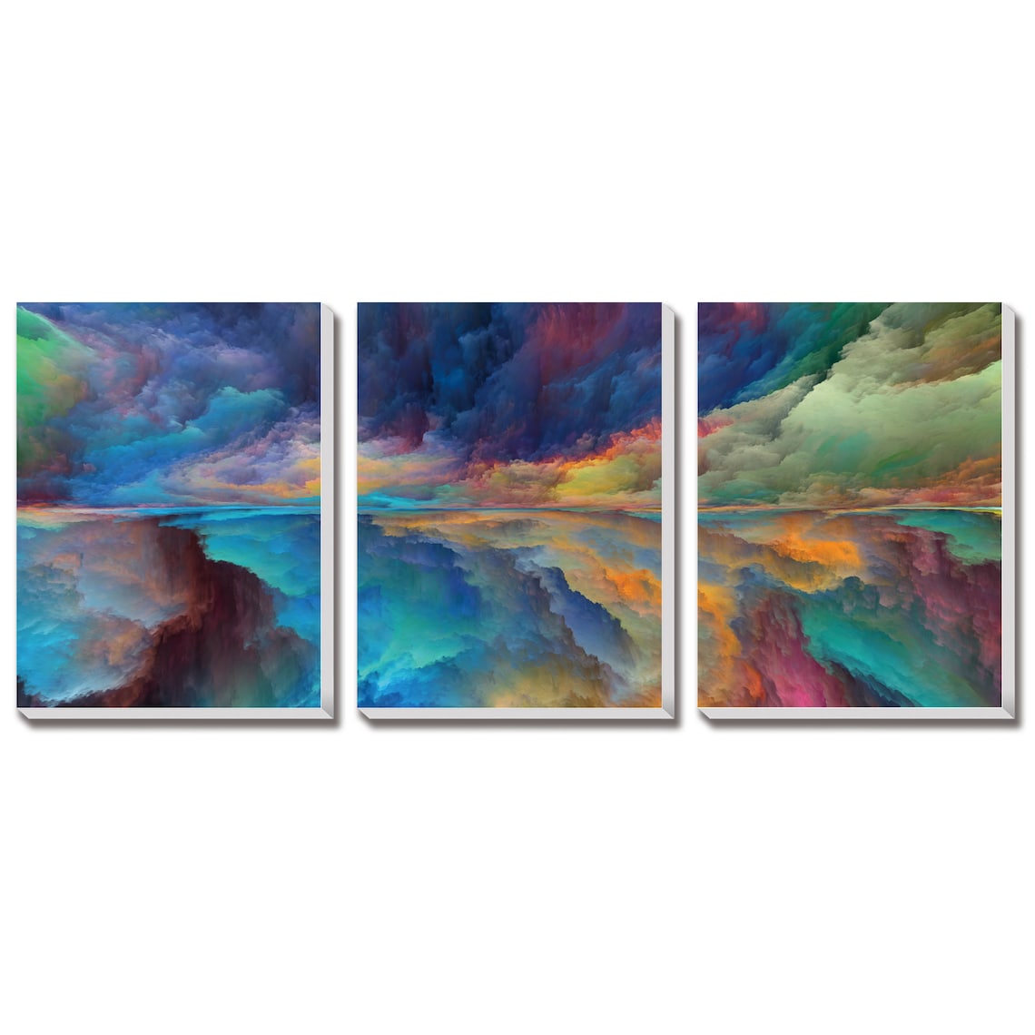 Abstract Cloud Storm (Blue Tone) Fantastic Landscape Canvas Wall Art, Vivid Color Oil Painting for Wall Decor, Set of 3 Panels or 1 Panorama View - Texture Of Dreams 