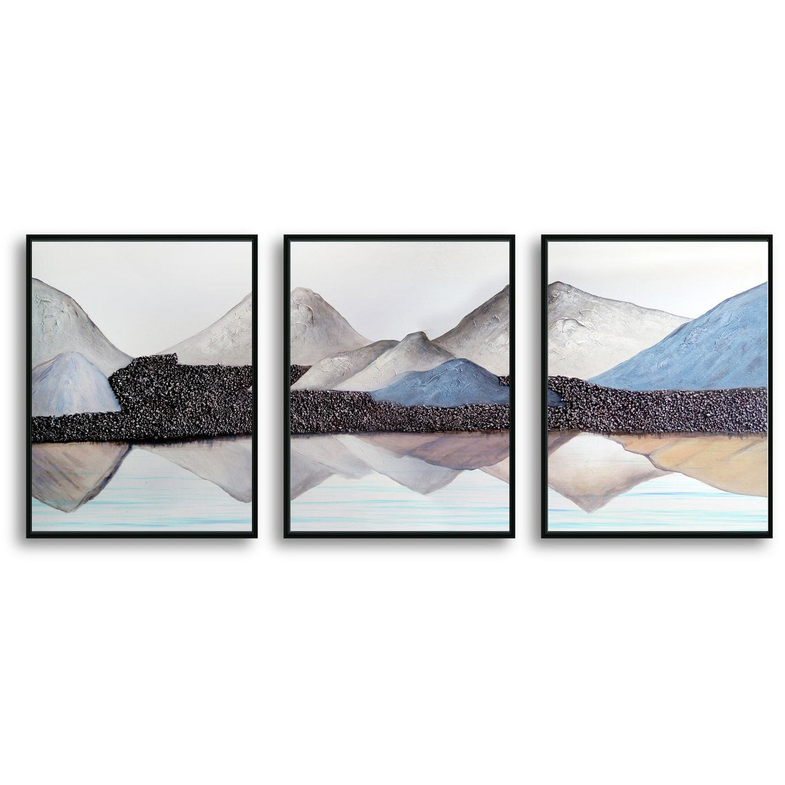 Abstract Mountain View Watercolor Fantastic Japanese Zen / Chinese Tai Chi Canvas Wall Art, Vivid Color Painting for Wall Decor, Set of 3 Panels or 1 Panorama View - Texture Of Dreams 