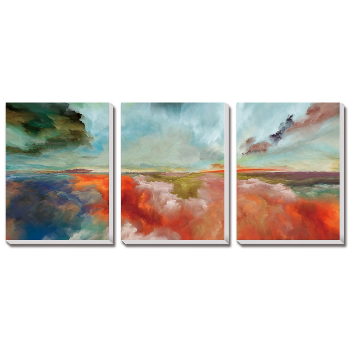 Abstract Cloud Storm (Green Tone) Fantastic Landscape Canvas Wall Art, Vivid Color Oil Painting for Wall Decor, Set of 3 Panels or 1 Panorama View - Texture Of Dreams 