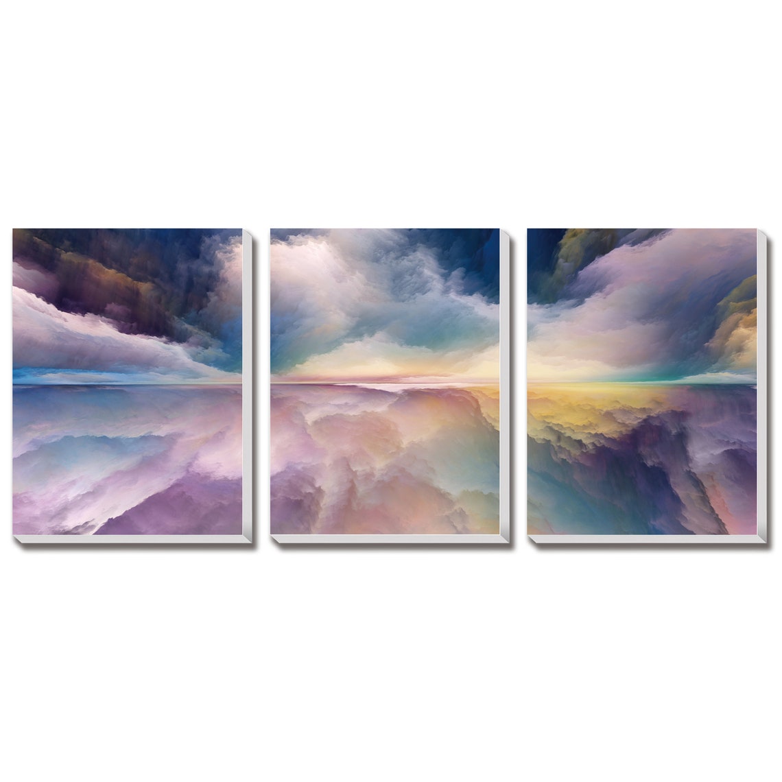 Abstract Cloud Storm (Purple Tone) Fantastic Landscape Canvas Wall Art, Vivid Color Oil Painting for Wall Decor, Set of 3 Panels or 1 Panorama View - Texture Of Dreams 