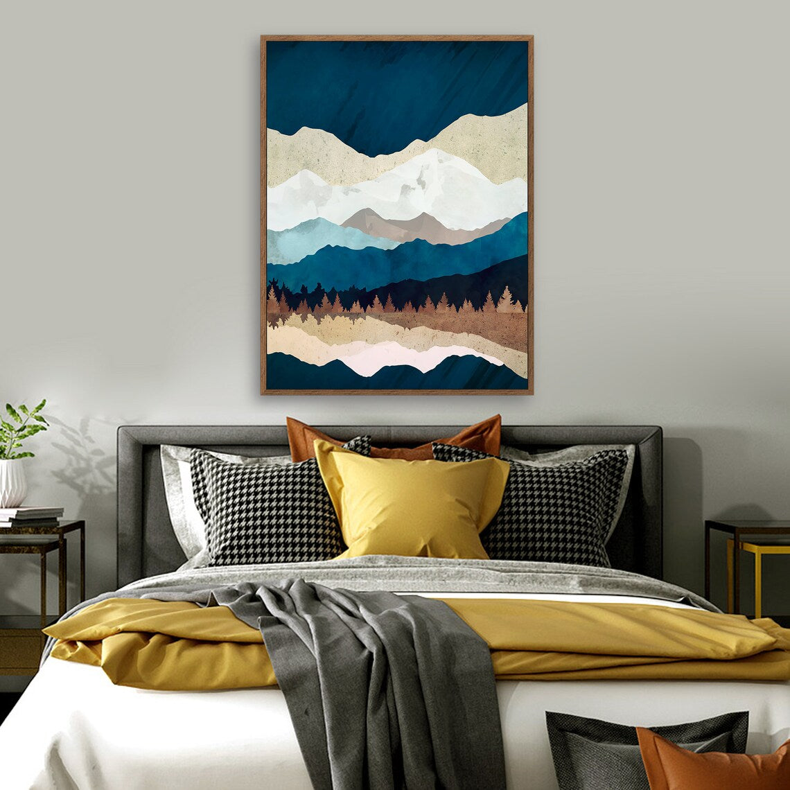 Night Fall - Nordic Scandinavia Abstract Color Wall Art on Wood Stretched Canvas with Frame for Vintage Home Decor - Texture Of Dreams 