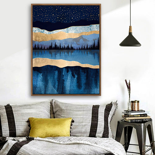 A Night in The Forest - Nordic Scandinavia Abstract Color Wall Art on Wood Stretched Canvas with Frame for Vintage Home Decor - Texture Of Dreams 