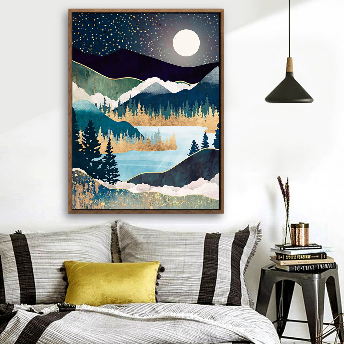 A Quiet Evening - Nordic Scandinavia Abstract Color Wall Art on Wood Stretched Canvas with Frame for Vintage Home Decor - Texture Of Dreams 