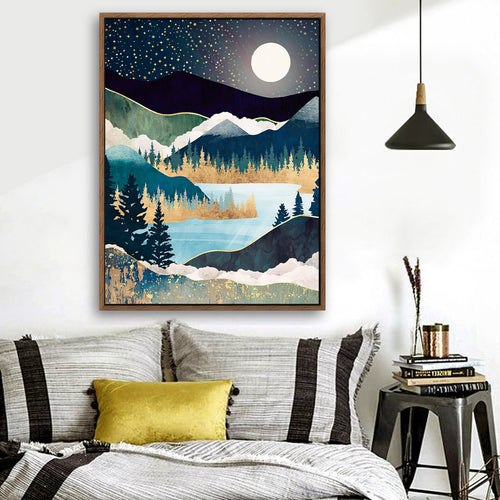 A Quiet Evening - Nordic Scandinavia Abstract Color Wall Art on Wood Stretched Canvas with Frame for Vintage Home Decor - Texture Of Dreams 