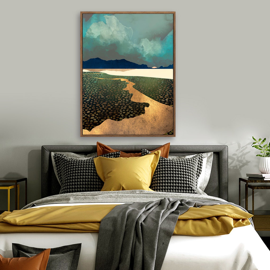 Storm in Yellow River - Nordic Scandinavia Abstract Color Wall Art on Wood Stretched Canvas with Frame for Vintage Home Decor - Texture Of Dreams 