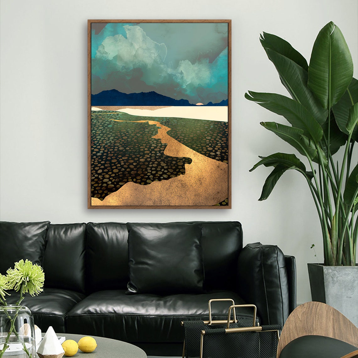 Storm in Yellow River - Nordic Scandinavia Abstract Color Wall Art on Wood Stretched Canvas with Frame for Vintage Home Decor - Texture Of Dreams 