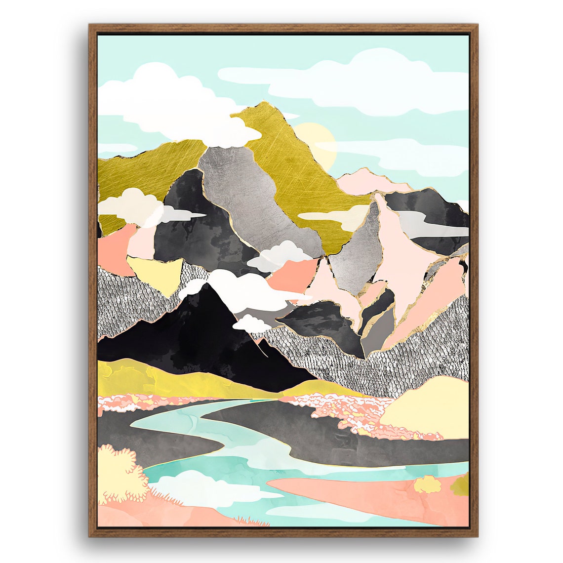 Sunshine Canyon- Nordic Scandinavia Abstract Color Wall Art on Wood Stretched Canvas with Frame for Vintage Home Decor - Texture Of Dreams 