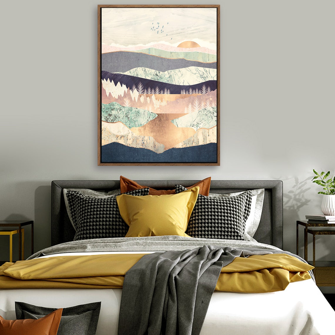 Sunrise in Paradise - Nordic Scandinavia Abstract Color Wall Art on Wood Stretched Canvas with Frame for Vintage Home Decor - Texture Of Dreams 