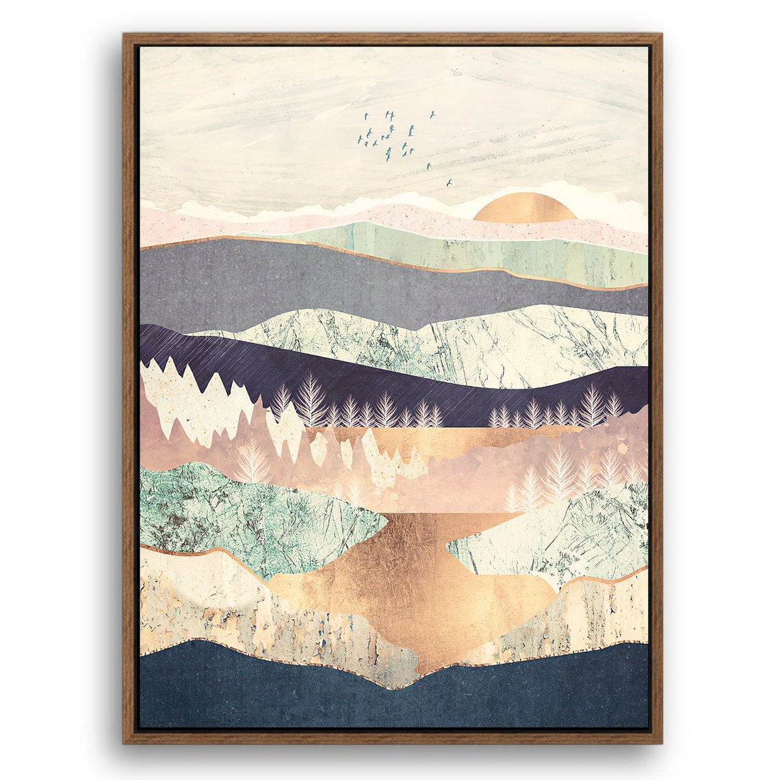 Sunrise in Paradise - Nordic Scandinavia Abstract Color Wall Art on Wood Stretched Canvas with Frame for Vintage Home Decor - Texture Of Dreams 
