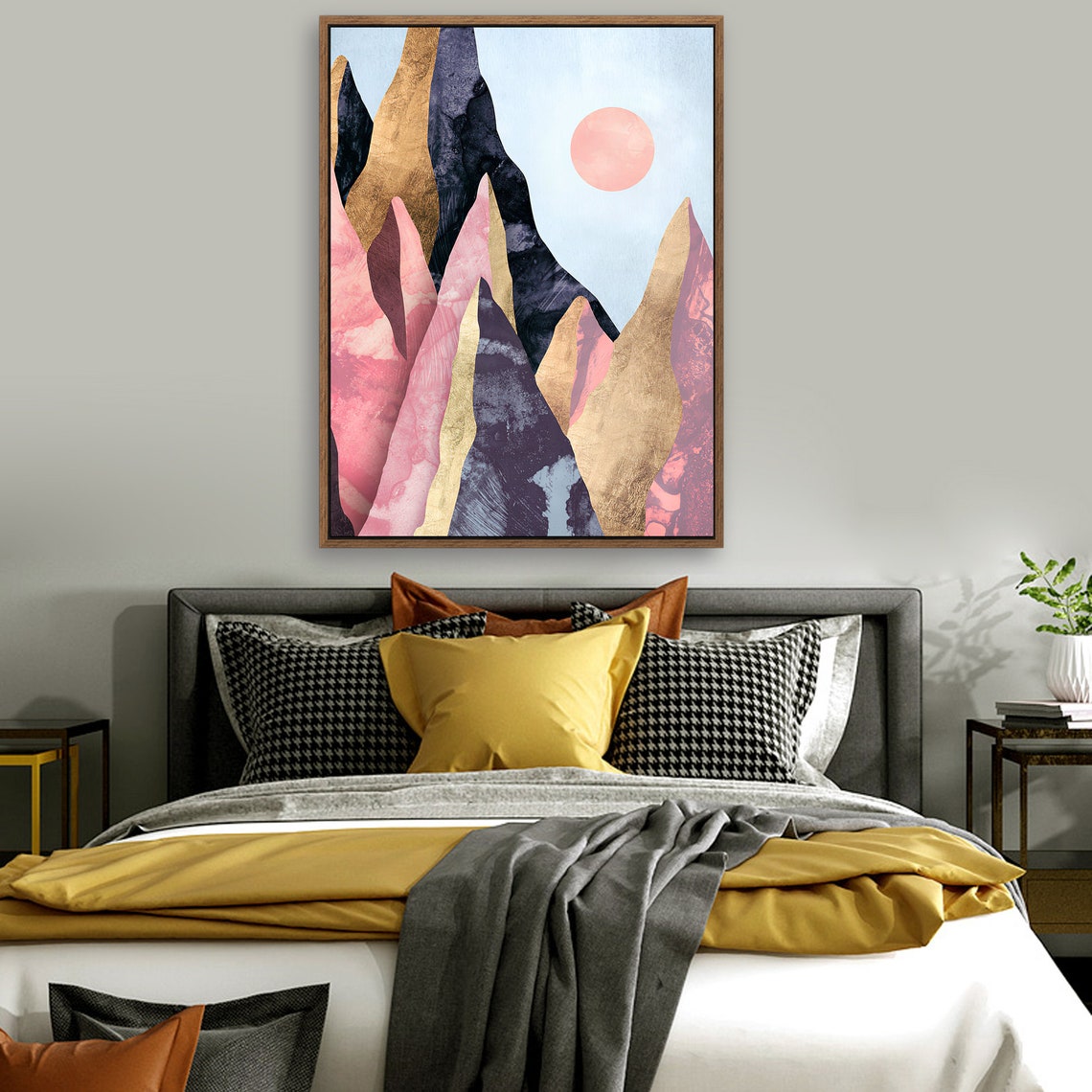 Noon at Pink Canyon - Nordic Scandinavia Abstract Color Wall Art on Wood Stretched Canvas with Frame for Vintage Home Decor - Texture Of Dreams 