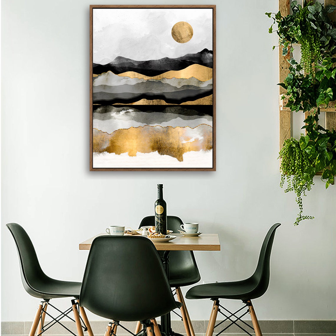 Sunset River - Nordic Scandinavia Abstract Color Wall Art on Wood Stretched Canvas with Frame for Vintage Home Decor