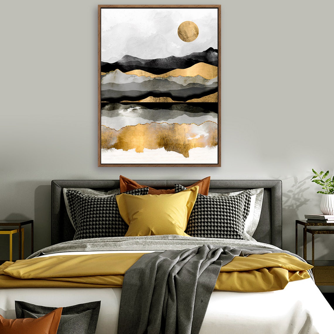 Sunset River - Nordic Scandinavia Abstract Color Wall Art on Wood Stretched Canvas with Frame for Vintage Home Decor - Texture Of Dreams 