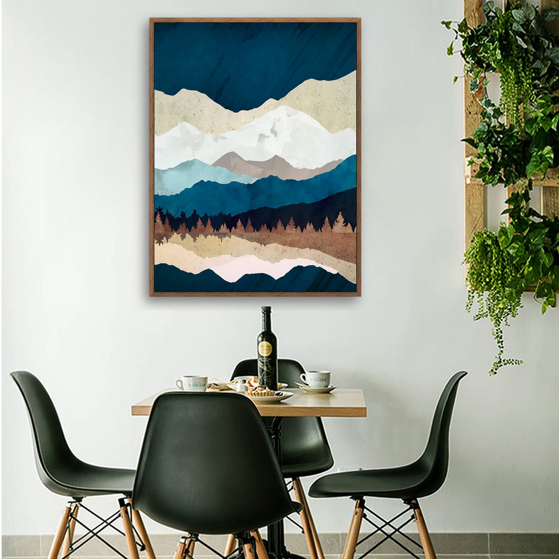 Night Fall - Nordic Scandinavia Abstract Color Wall Art on Wood Stretched Canvas with Frame for Vintage Home Decor