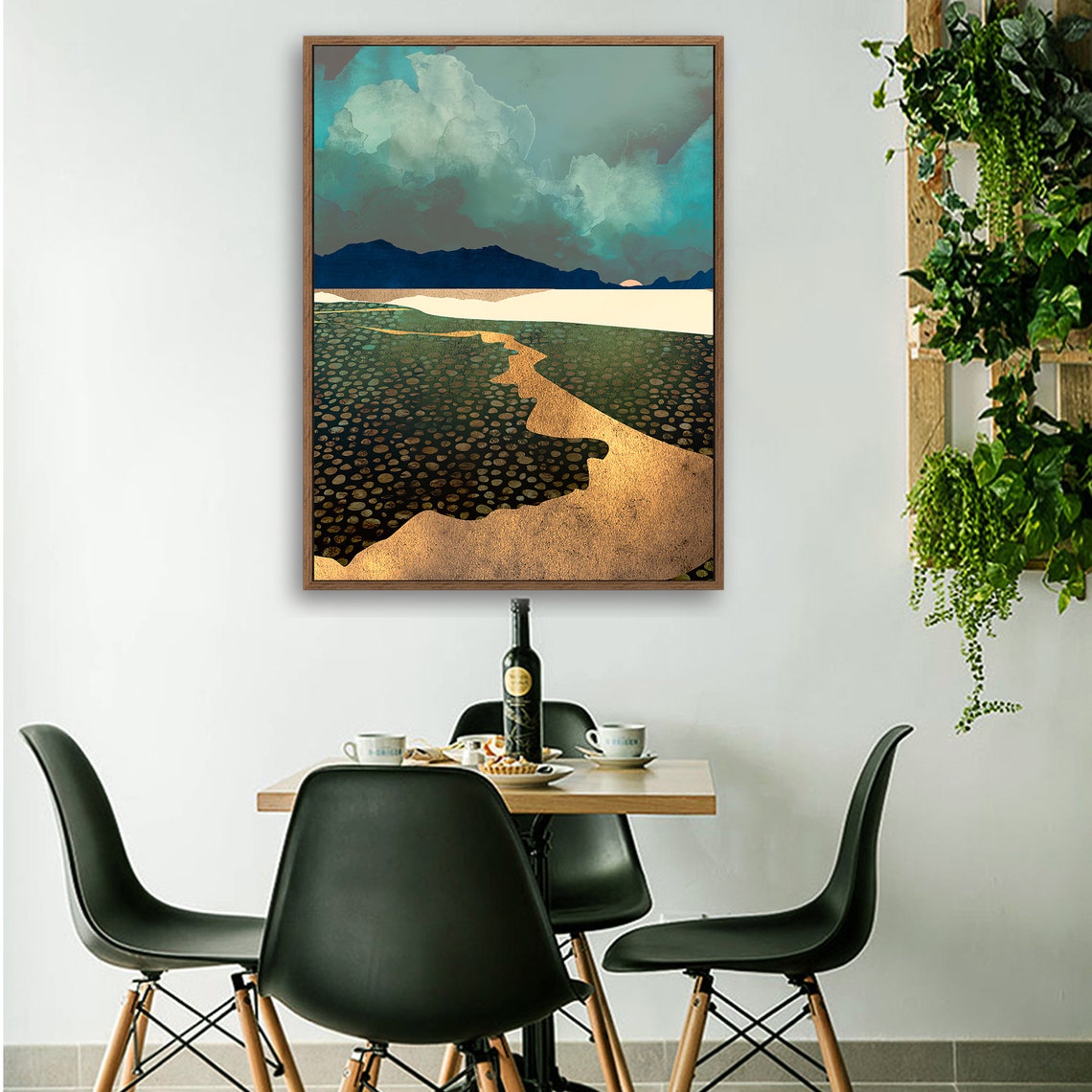 Storm in Yellow River - Nordic Scandinavia Abstract Color Wall Art on Wood Stretched Canvas with Frame for Vintage Home Decor - Texture Of Dreams 