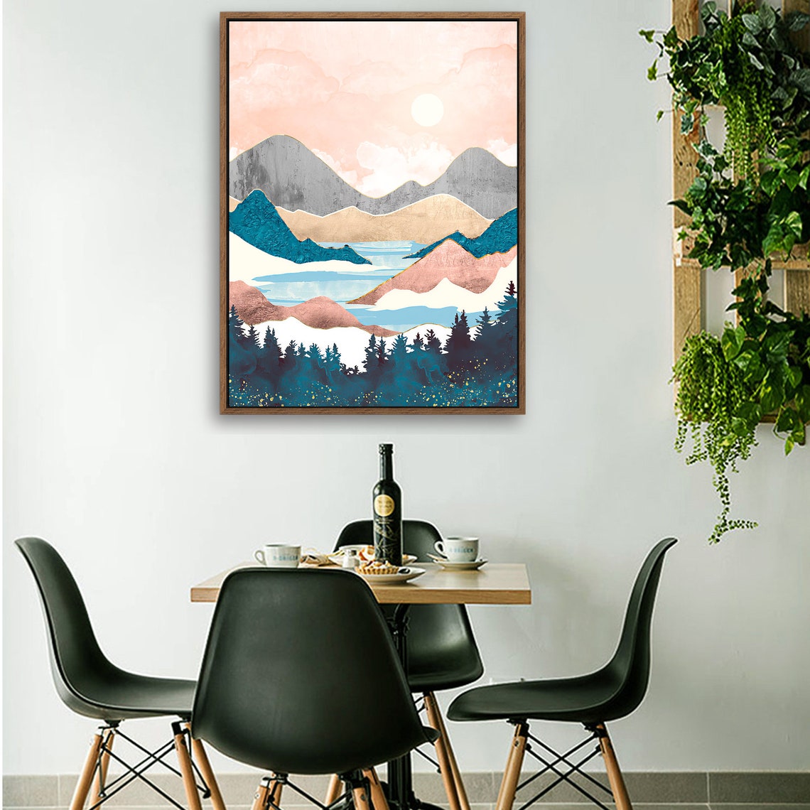 Pink Sky Valley - Nordic Scandinavia Abstract Color Wall Art on Wood Stretched Canvas with Frame for Vintage Home Decor - Texture Of Dreams 