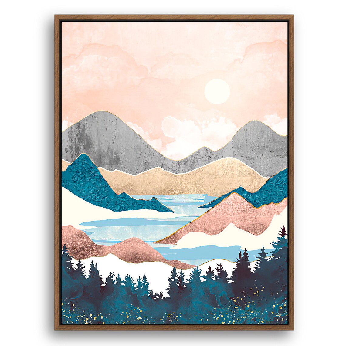 Pink Sky Valley - Nordic Scandinavia Abstract Color Wall Art on Wood Stretched Canvas with Frame for Vintage Home Decor - Texture Of Dreams 