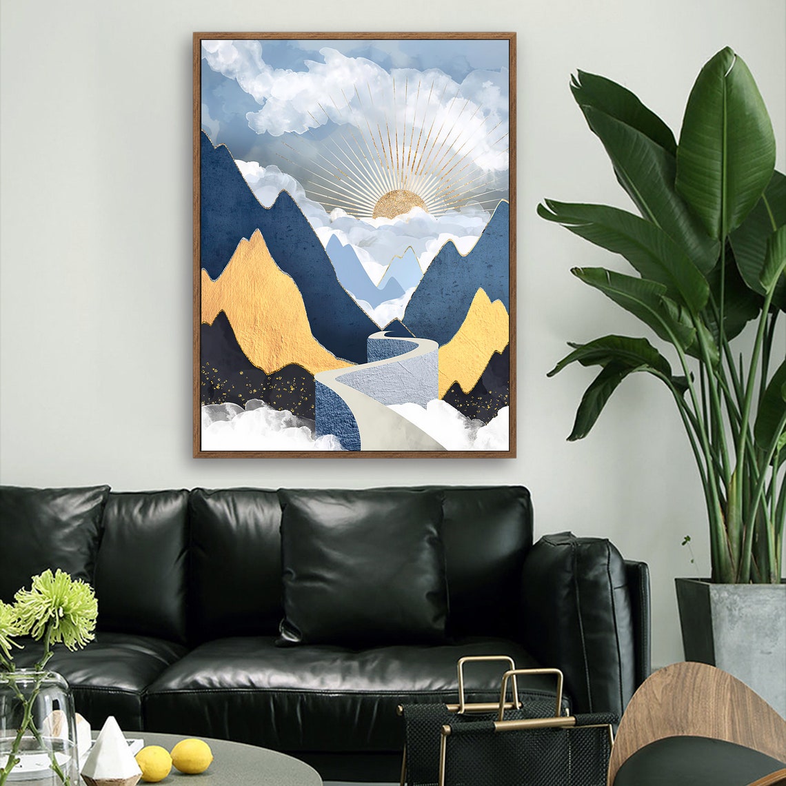 Path in the Valley - Nordic Scandinavia Abstract Color Wall Art on Wood Stretched Canvas with Frame for Vintage Home Decor