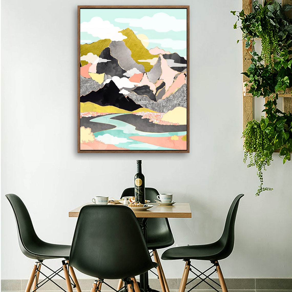 Sunshine Canyon- Nordic Scandinavia Abstract Color Wall Art on Wood Stretched Canvas with Frame for Vintage Home Decor - Texture Of Dreams 