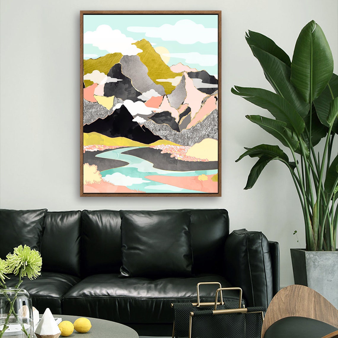 Sunshine Canyon- Nordic Scandinavia Abstract Color Wall Art on Wood Stretched Canvas with Frame for Vintage Home Decor - Texture Of Dreams 