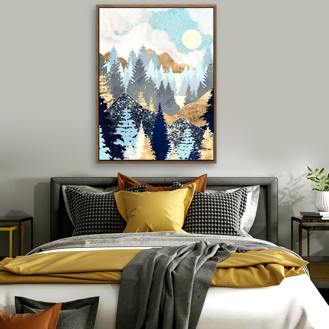 Autumn Forest - Nordic Scandinavia Abstract Color Wall Art on Wood Stretched Canvas with Frame for Vintage Home Decor - Texture Of Dreams 