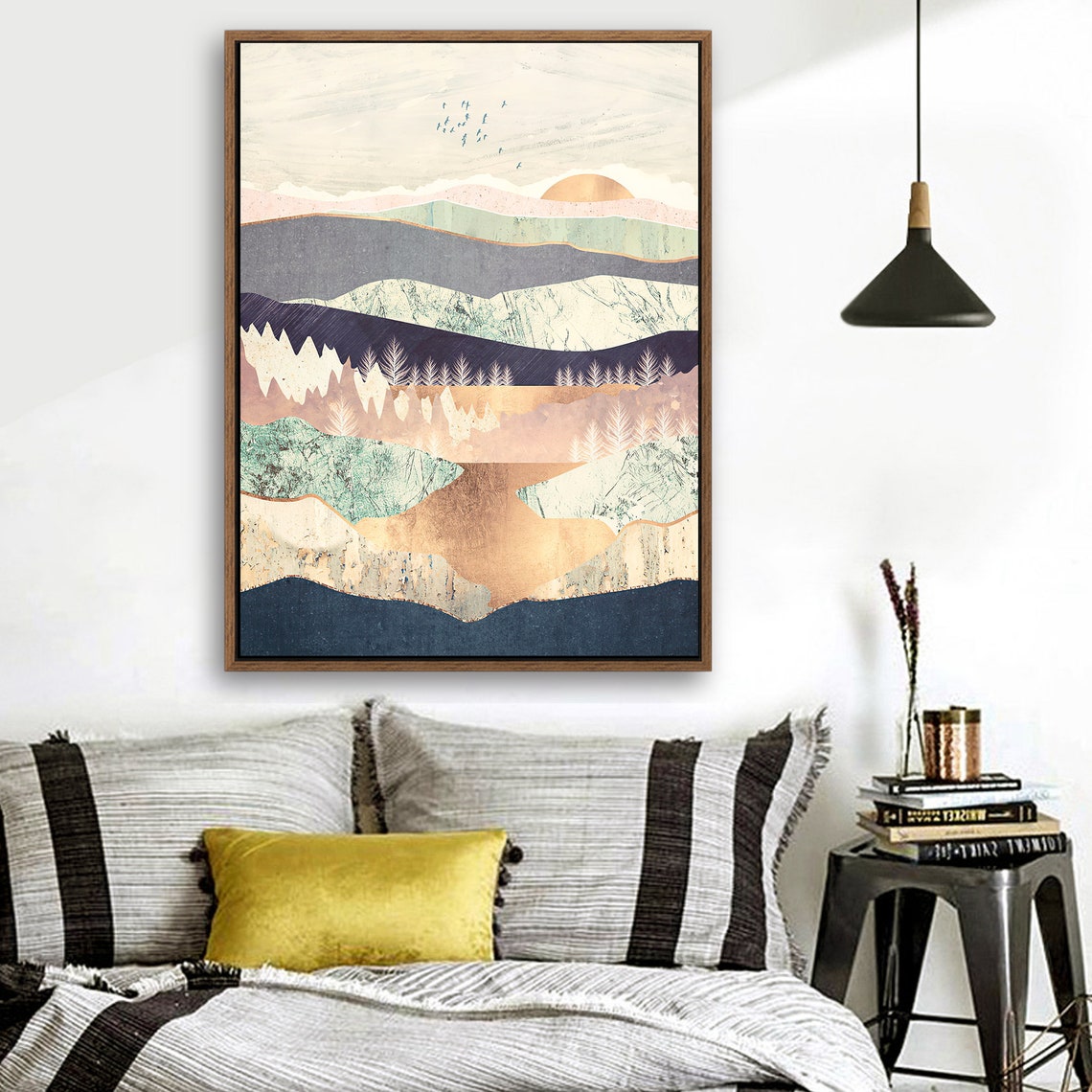 Sunrise in Paradise - Nordic Scandinavia Abstract Color Wall Art on Wood Stretched Canvas with Frame for Vintage Home Decor - Texture Of Dreams 