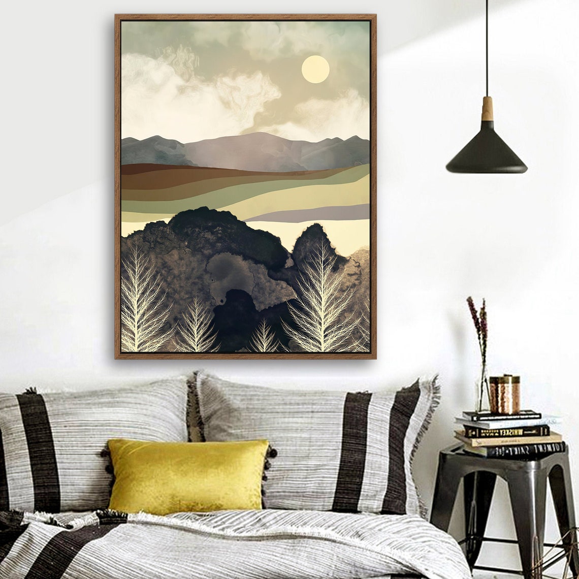 Duskfield - Nordic Scandinavia Abstract Color Wall Art on Wood Stretched Canvas with Frame for Vintage Home Decor - Texture Of Dreams 