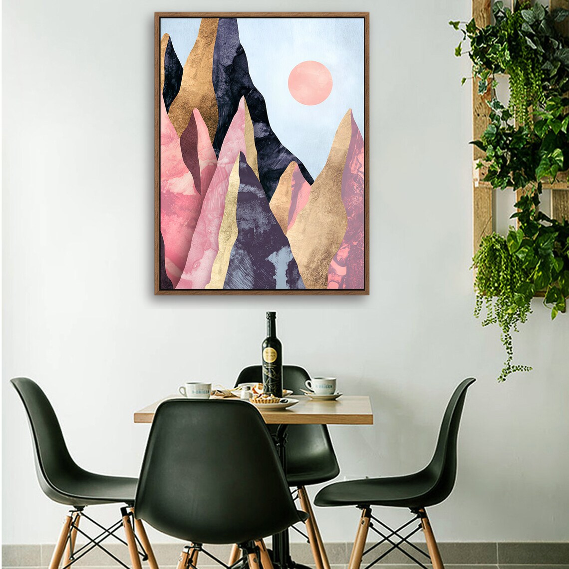 Noon at Pink Canyon - Nordic Scandinavia Abstract Color Wall Art on Wood Stretched Canvas with Frame for Vintage Home Decor - Texture Of Dreams 